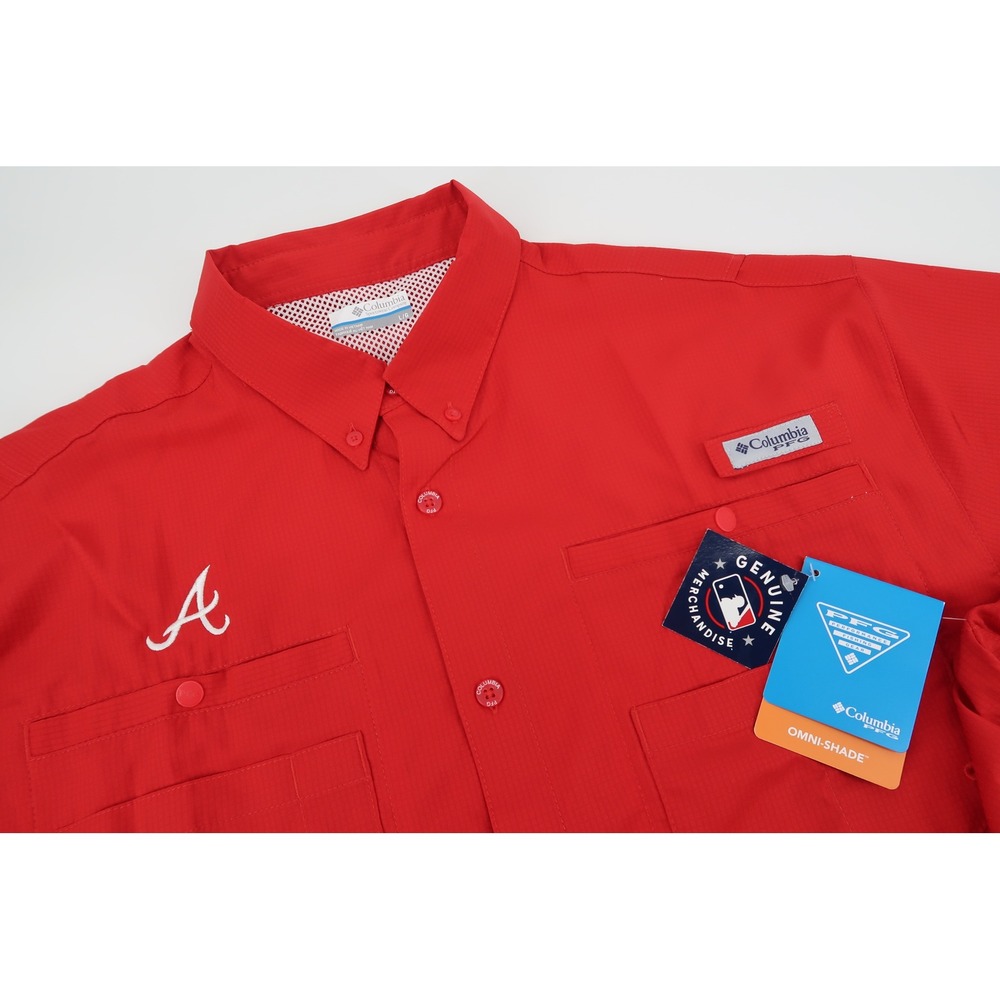 Atlanta Braves Columbia PFG Tamiami Shirt Mens Large Red MLB Short Sleeve NEW